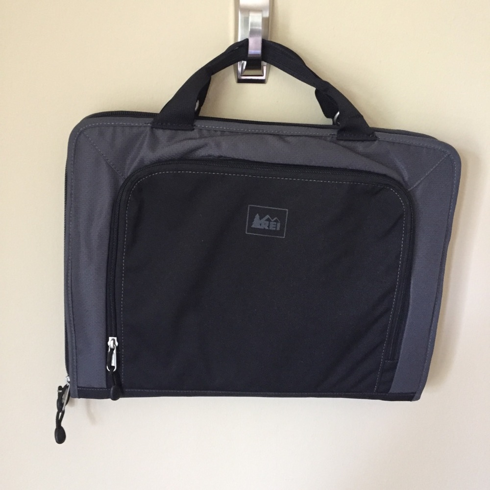 REI black and grey, padded lap top bag.